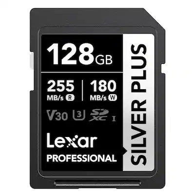 Lexar - Professional 128GB SILVER PLUS SDXC UHS-I Card, C10, U3, V30, 4K UHD, SD Card, up to 255MB/s Read, Memory Card