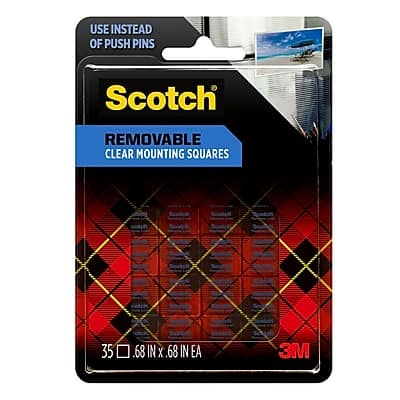 USE INSTEAD OF PUSH PINS

Scotch® REMOVABLE CLEAR MOUNTING SQUARES

35 - 0.68 IN X 0.68 IN EA

3M