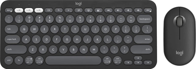 The text on the image is a description of the keys on a keyboard, with the Logitech keyboard being the focus. The keys are grouped by their functions, such as the number keys, arrow keys, and other special keys. The image shows the keyboard and mouse together, indicating that they are part of a computer setup.