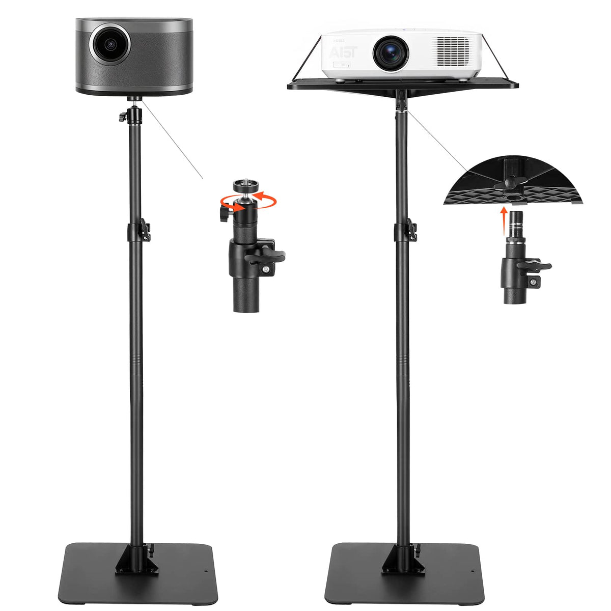 VEVOR - Projector Stand, Projector Floor Stand with Adjustable Height 30.3 to 63.4 inch, 360° Horizontal Rotation Projectors - Black