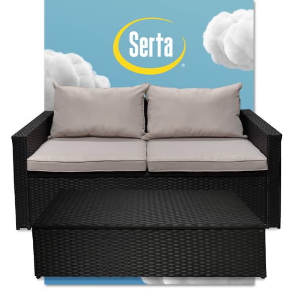 Serta - Laguna Outdoor Storage Sofa & Coffee Table, Black Wicker - Beige