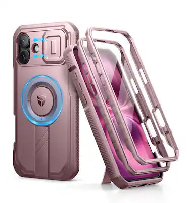 Dexnor - Shockproof Bumper Case for iPhone 16 Plus Compatible with MagSafe, Camera Cover, Adjustable Kickstand, Screen Protector