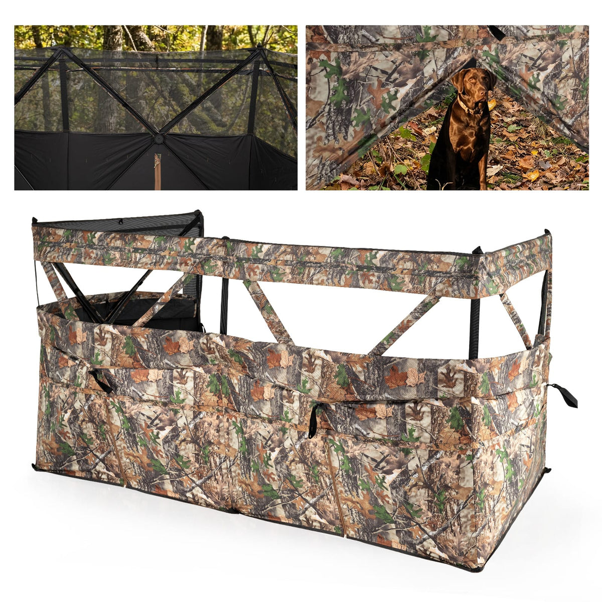 Costway - 360° One-Way See-Through Hunting Blind Panel with Dog Door Carrying Bag - Camouflage