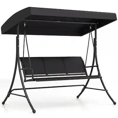 Costway - 3-Seat Patio Swing Chair, Outdoor Swing with Adjustable Canopy, Heavy-Duty Stand
