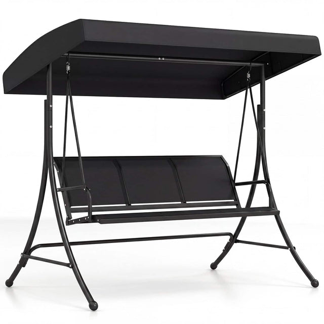 Front. Costway - Costway 3-Seat Patio Swing Chair, Outdoor Swing with Adjustable Canopy, Heavy-Duty Stand - Black.