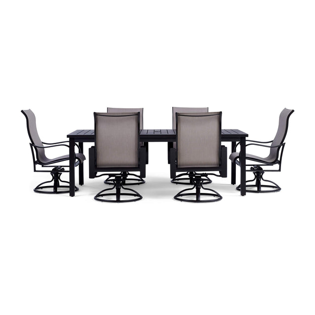 Front. Yardbird® - Pepin 7 Piece Rectangular Outdoor Dining Set with Swivel Rocking Chairs - Sierra.