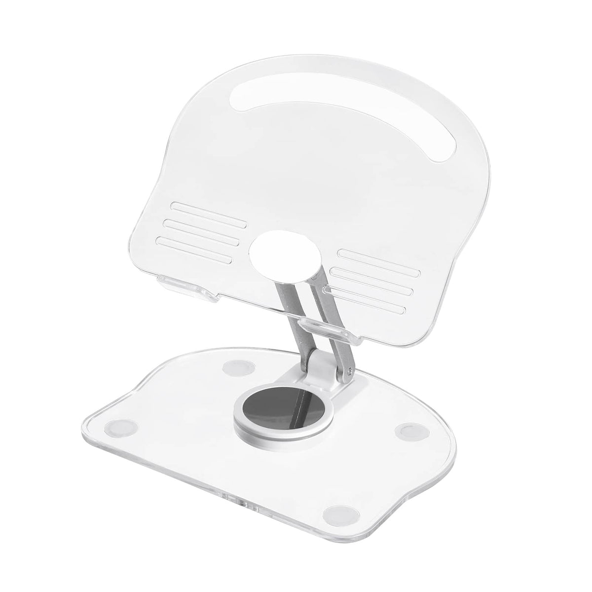 Unique Bargains - Acrylic Tablet Stand - Adjustable, Foldable, Portable, Clear, 360° Rotating Base, for Desk/Home/Office, Women Gift - White
