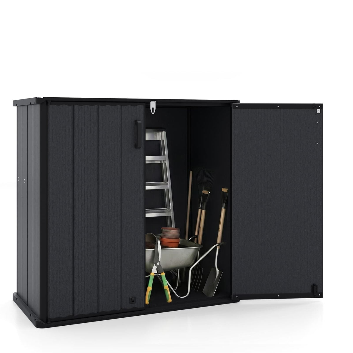 Costway - Outdoor Storage Shed, 23.5 Cu.ft All-Weather Storage Box with Floor, Lockable Door - Black