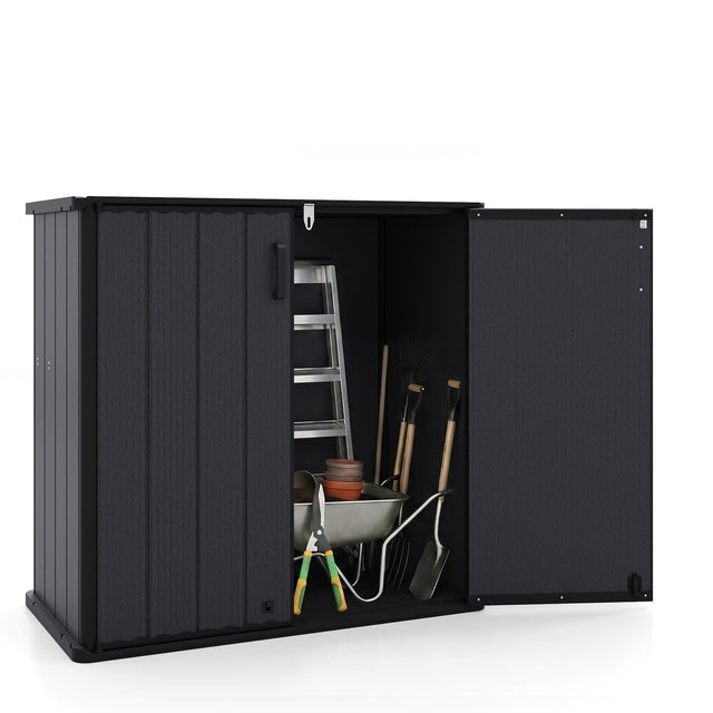 Front. Costway - Costway Outdoor Storage Shed, 23.5 Cu.ft All-Weather Storage Box with Floor, Lockable Door - Black.