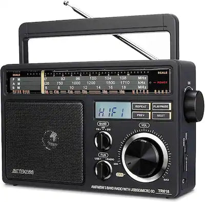 Retekess - TR618 AM FM Radio Plug in Wall, Portable Shortwave Radios (Black)  for Home, Kitchen,Drive in,SD/Micro SD, USB