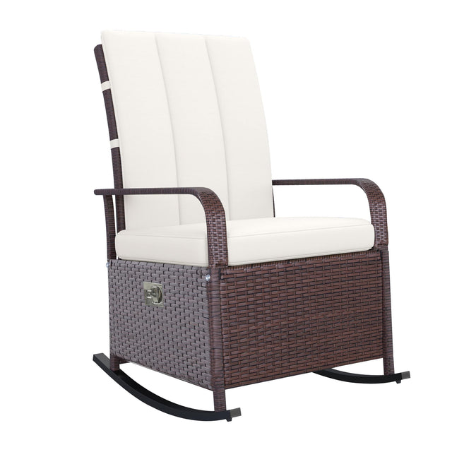 Front. Outsunny - Rattan Rocking Recliner with Footrest - Mixed Brown/Cream White.