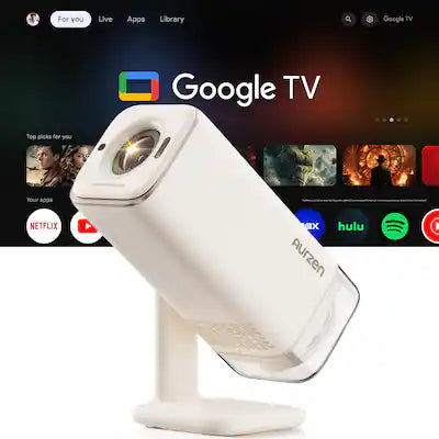 Aurzen - Portable Projector with Built-in Google TV, USB-C Powered, 4K Supported, Flexible Stand, TOF Auto Focus, 300 ANSI Lumens