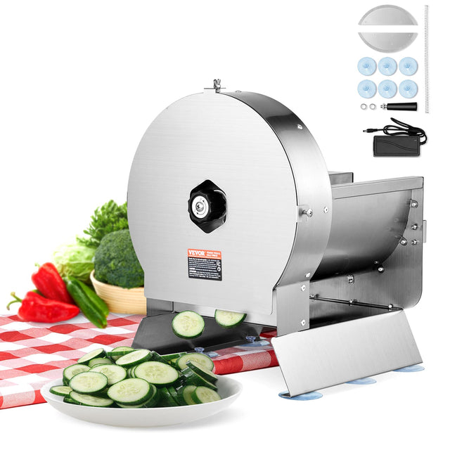 Front. VEVOR - Electric Vegetable Slicer, 0-0.5"/0-12mm Thickness Adjustable Commercial Slicer Machine, Convertible to Manual - Sliver.
