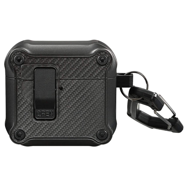 Front. Vena - For Apple Airpods 5 Case Cover, Airpods 4 Case Cover, Airpods Case 4 Carbon Fiber Pattern Case Auto Open Lock, Black - Black.