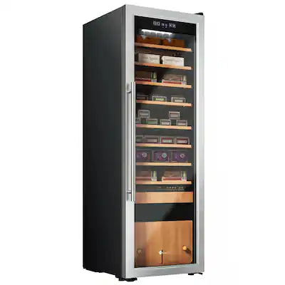 KingChii - 130L Cigar Humidor with Temperature and Humidity Control, Spanish Cedar Shelves and Drawer Hygrometer(1100 Capacity)