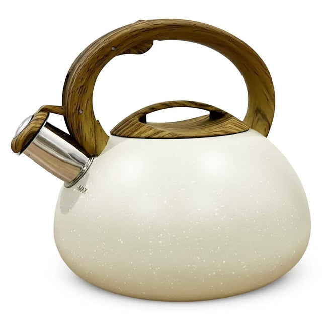 Front. Luminuxe - Stainless Steel Whistling Tea Kettle, 2.4 QT Fast Boil Tea Pot with Heat Resistant Handle - White Marble.