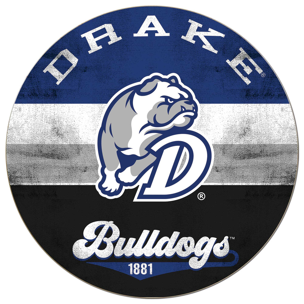 Jardine - Drake Bulldogs 20'' x 20'' Retro Logo Circle Sign - Blue