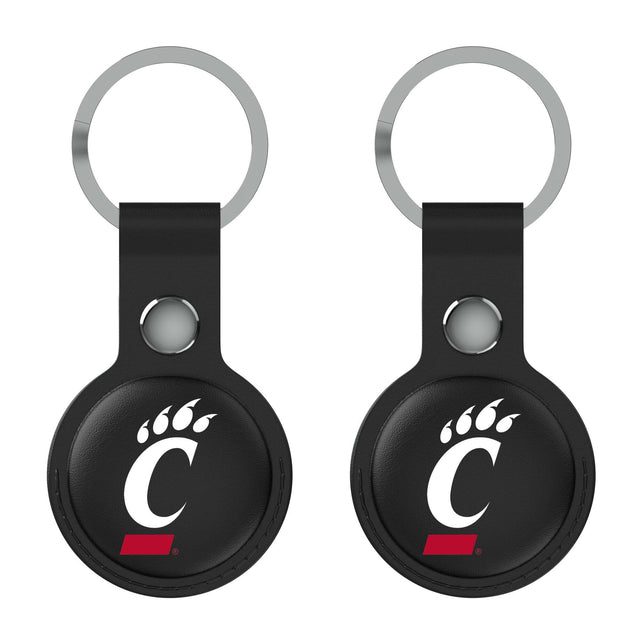 Front. Keyscaper - Cincinnati Bearcats Black Leatherette AirTag Holder 2-Pack - No Size - Black.