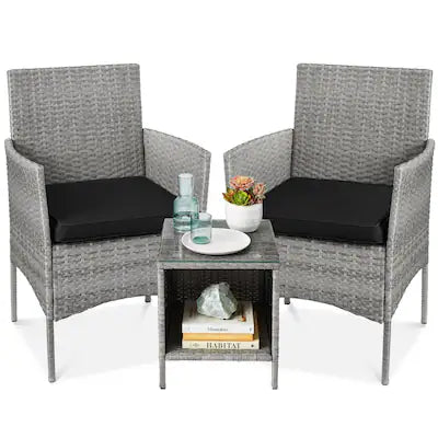 Best Choice Products - 3-Piece Outdoor Wicker Conversation Patio Bistro Set, w/ 2 Chairs, Table