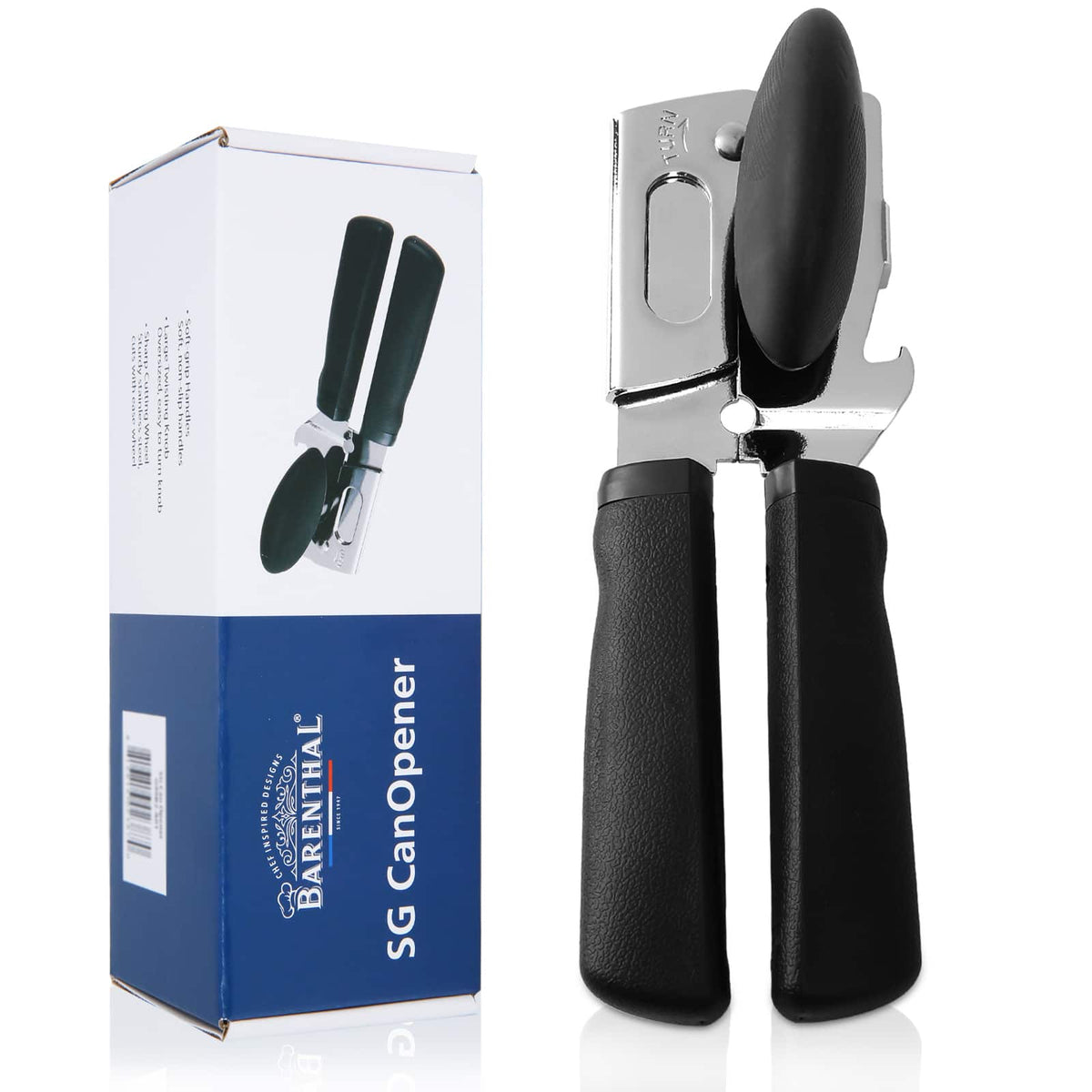 KOOMADE - Can Opener Safety Kitchen Tools Easy Grip Side Cut Manual Opener For Cans' Lid Kitchen Gadgets - Silver with black handle