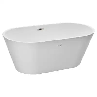 VEVOR - Acrylic Freestanding Bathtub, 59 Inch Contemporary Soaking Tub with Brushed Nickel Overflow and Drain