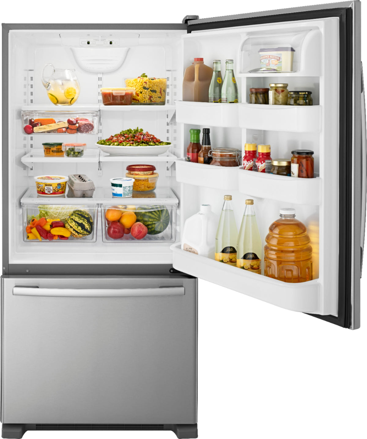 Amana - 33 in. Wide 22.1 cu. ft. Bottom-Freezer Refrigerator - Stainless Steel