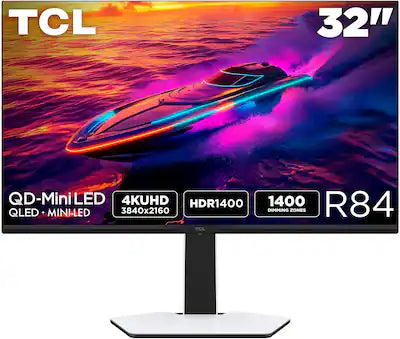 TCL - R84 32" QD Mini LED 4K UHD 165Hz 1ms AMD FreeSync Premium Gaming Monitor with DisplayHDR 1400 (USB C, DisplayPort, HDMI)