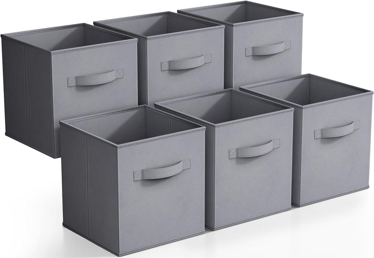 Sorbus - Foldable Storage Cubes - 6 Fabric Baskets for Organizing Pantry, Closet, Shelf, Nursery, Playroom, Toy Box, Cubby - Gray