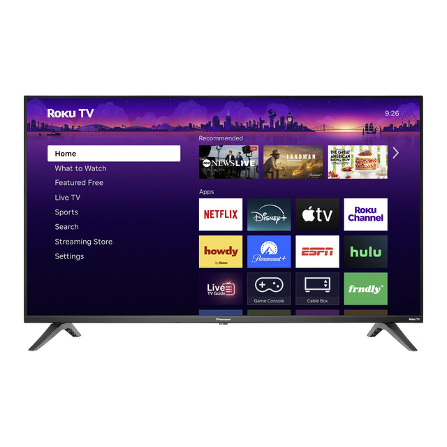 Roku TV  
9:26  
Recommended  
Home  
What to Watch  
Featured Free  
Live TV  
Sports  
Search  
Streaming Store  
Settings  

Apps  
Netflix  
Disney+  
Apple TV  
Roku Channel  
ESPN  
Hulu  
Paramount+  
howdy  
Live TV Guide  
Game Console  
Cable Box  
frndly