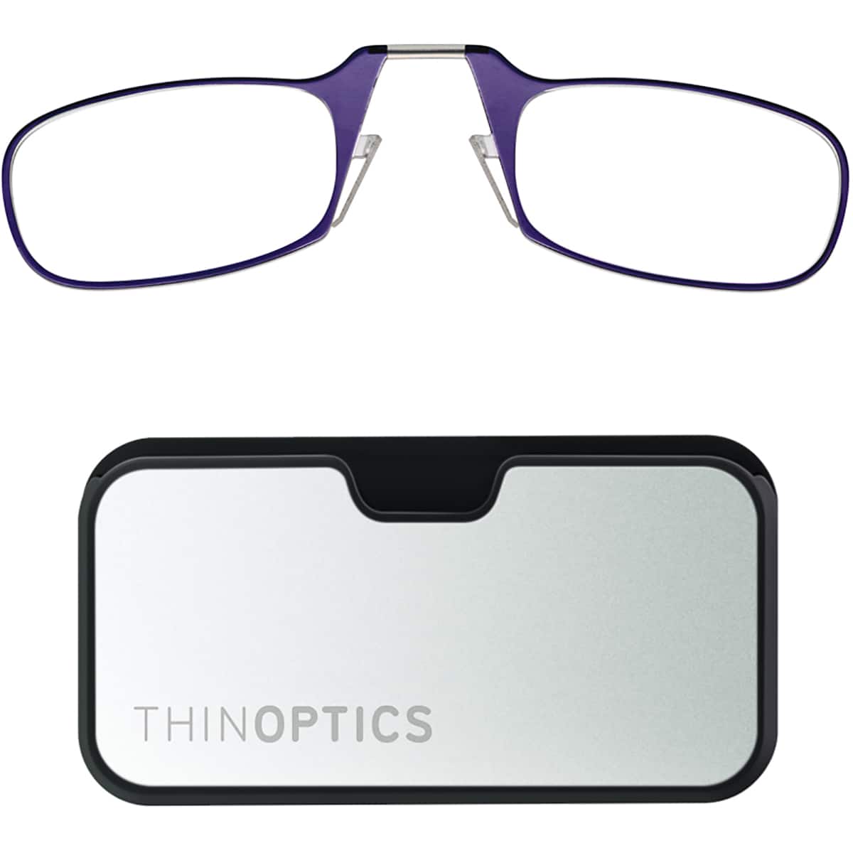 ThinOptics - 2.0 Reading Glasses with Silver & Black Metal Universal Pod Case - Purple