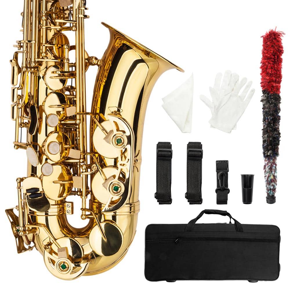 Winado - Alto Saxophone Drop E Flat Brass Sax Beginner Sax Full Kit with Mouthpiece, Carrying Case, Gloves, Cleaning Cloth Bar, D
