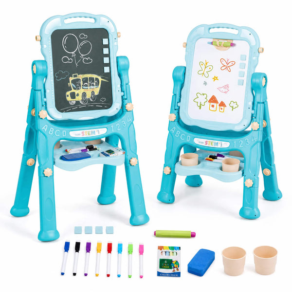 Costway - Kids Art Easel Height Adjustable with 22 Accessories and Red Peach Fuzz - Blue