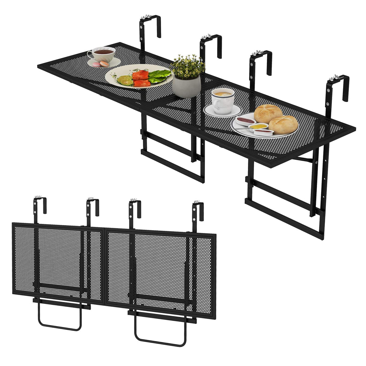 Gymax - 2PCS 48'' Connectable Metal Folding Hanging Bar Table w/5-Level Adjustable Height - Black