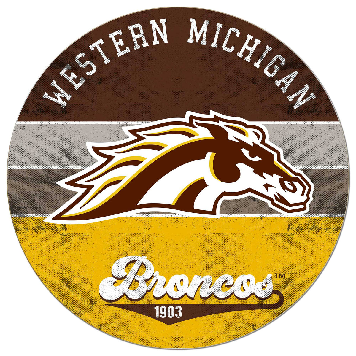 Jardine - Western Michigan Broncos 20'' x 20'' Retro Logo Circle Sign - Brown
