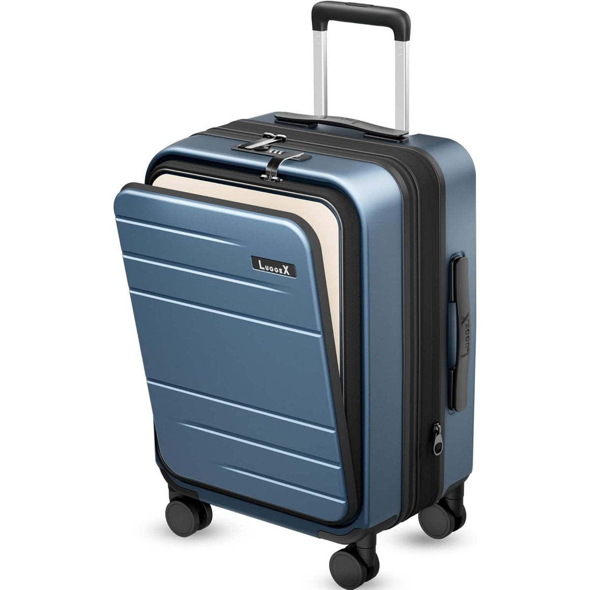 LUGGEX - Carry On Luggage with Spinner Wheels, 21 Inch Expandable PC Suitcase with Front Pocket FLO - LX-FX - Blue