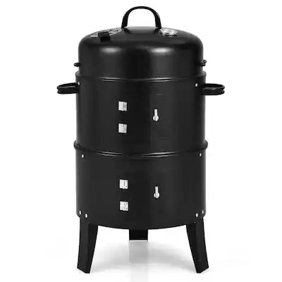 Gymax - 3 in 1 Vertical Charcoal BBQ Smoker Grill Separable w/ Built-in Thermometer