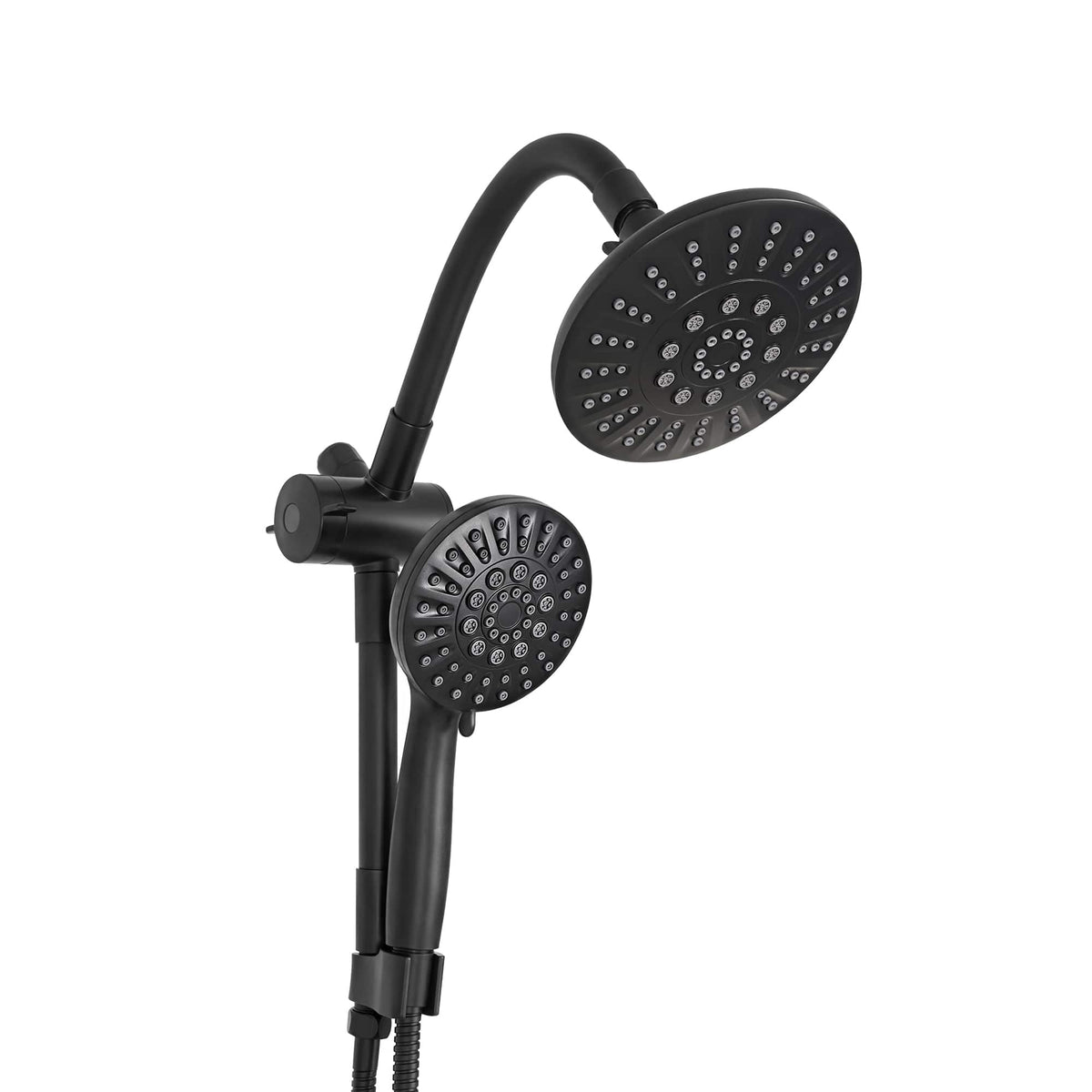 Akicon - Shower System with Rain Shower Head and Handheld 6-Mode Spray Combo Bendable Goose Neck Shower Arm - Black