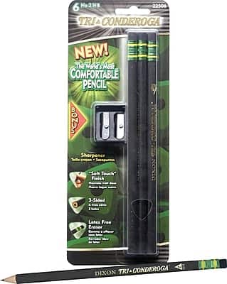 Dixon - Tri-Conderoga Triangular Woodcase Pencils with Bonus Manual Pencils Sharpener, #2 Soft, 6/Pack - Black