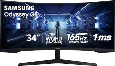 Samsung - 34” Odyssey G5 1000R Curved 1ms 165Hz QHD FreeSync Prem Gaming Monitor