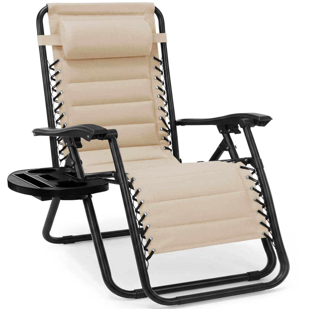 Best Choice Products - Padded Zero Gravity Chair with Side Tray & Adjustable Headrest - Sand