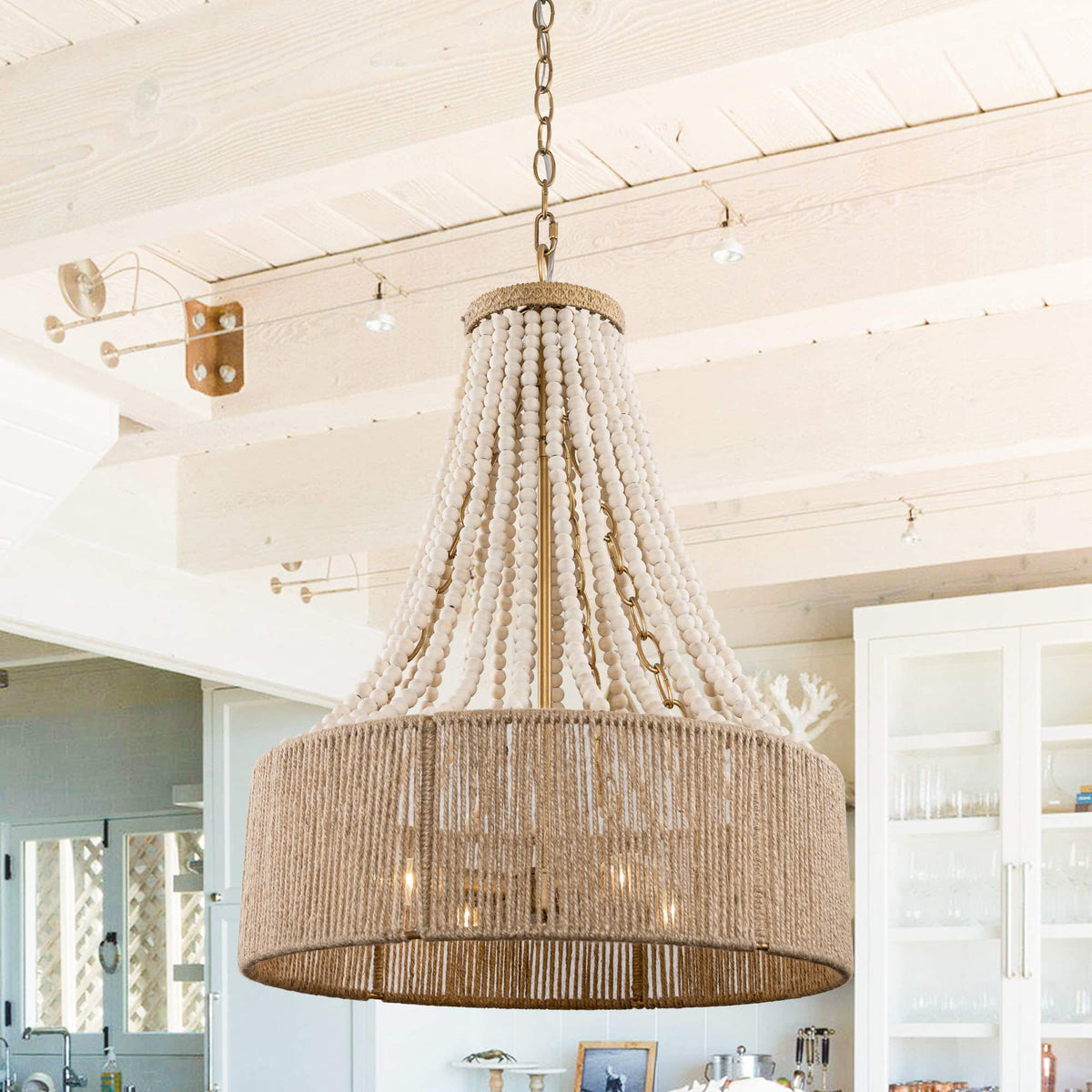 Parrot Uncle - 17-inch Farmhouse 4-Light Golden Chandelier - White