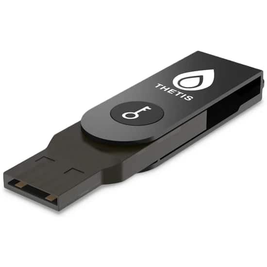 THETIS - FIDO2 Security Key – Passwordless 2FA USB-A, FIDO2/U2F for Windows/Chrome/Linux, Foldable Aluminum, Portable - Black