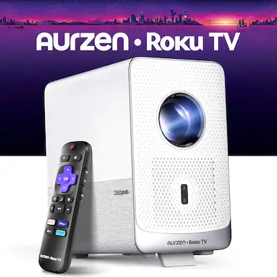 Aurzen - Smart Projector Roku TV Built-in, Roku Streaming Experience, 1080P FHD, Sealed Optical Engine, Dolby Audio