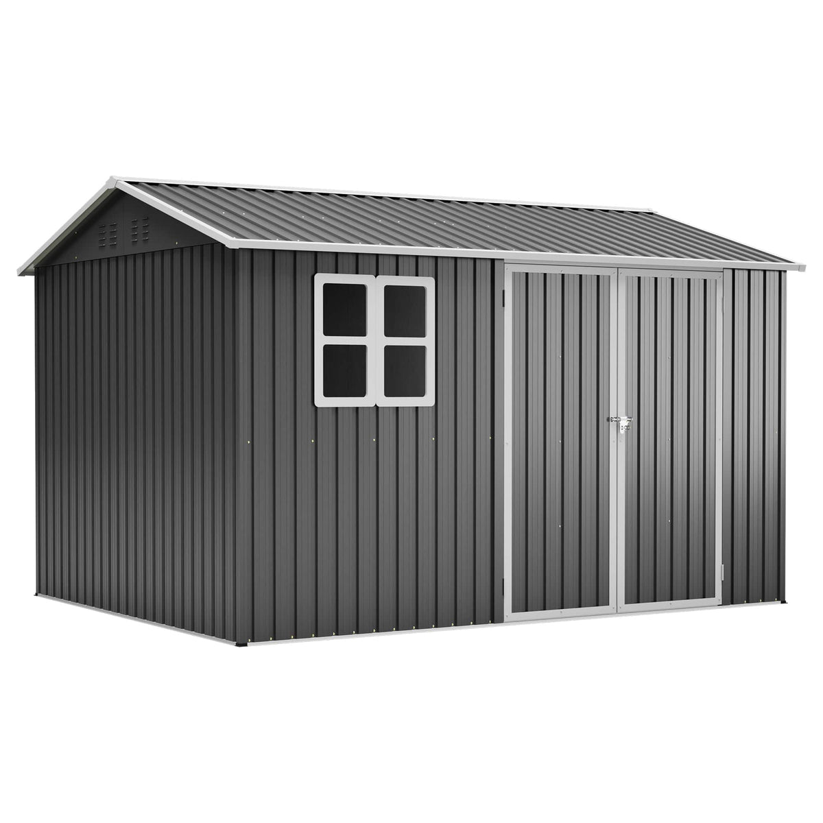 Mondawe - 10 x 8 ft Steel Storage Shed with Window Lockable Doors and Sloped Roof - Gray