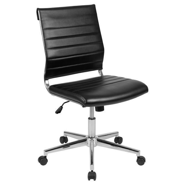 Front. Emma + Oliver - Mid-Back Armless LeatherSoft Ribbed Executive Swivel Office Chair - Black.