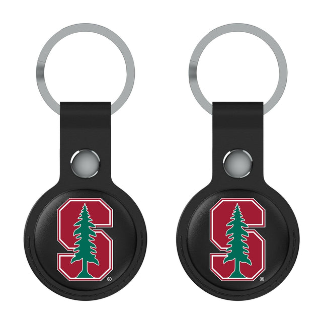 Front. Keyscaper - Stanford Cardinal Black Leatherette AirTag Holder 2-Pack - No Size - Black.