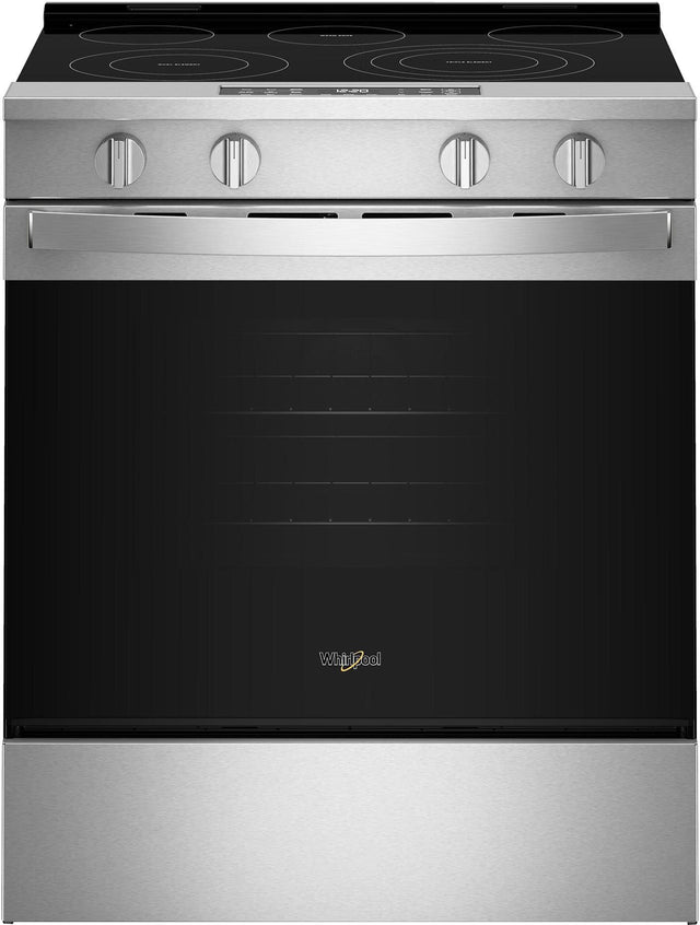 Front. Whirlpool - 30 in. Wide 5 elements 5.0 cu. ft. Slide-In Electric Convection Range with Air Cooking Technology and Smart Features - Fingerprint Resistant Stainless Steel.