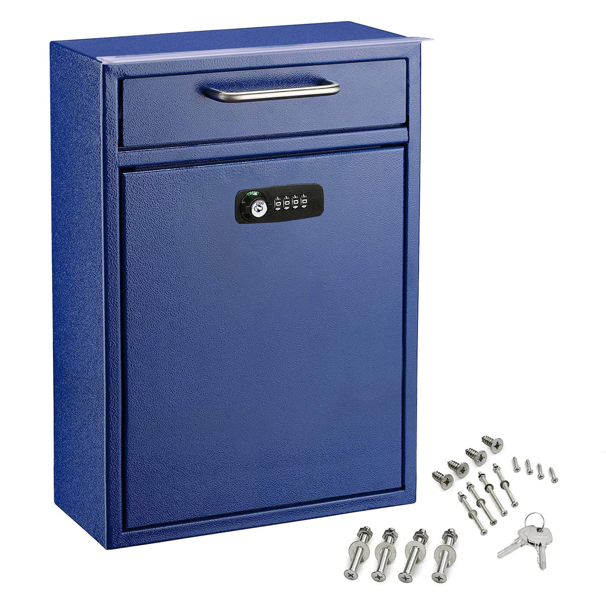 AdirOffice - Drop Box Large Steel Wall-Mounted Drop Box Mailbox with Combination Lock - Blue