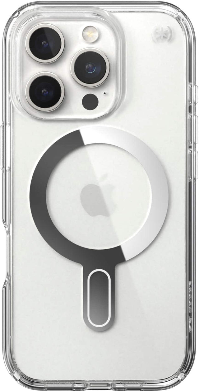 Front. Speck - Presidio Perfect Clear ClickLock Case with MagSafe for Apple iPhone 16 Pro - Clear/Chrome.