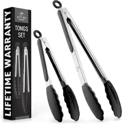 Zulay Kitchen - Stainless Steel Locking Cooking Tongs with Silicone Tips - Set of 2 (9” & 12”)